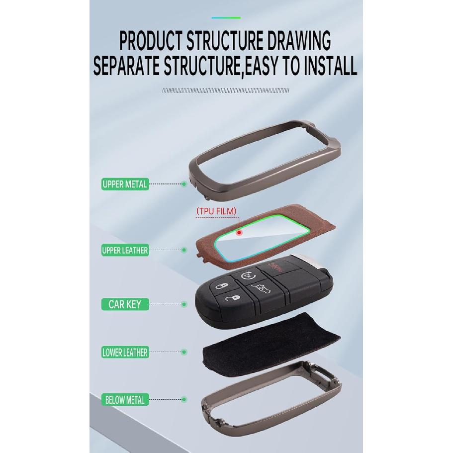 2/3/4/5 Tasten Smart Key Fob Hülle mit Schlüsselanhänger Passend für Jeep Fernbedienung Schlüssel Hülle Case Kompatibel mit Jeep Grand Cherokee für Dodge Challenger Charger
