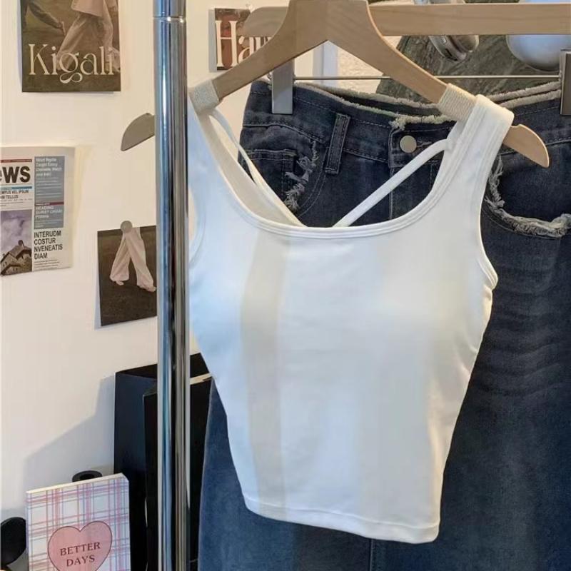 Summer Ular Women's Knitted Crop Top Tank Top Slimming Outerwear Nylon Cotton Blend Ort Sle Pure Color Versatile Strap