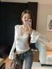 In-Stock V-Neck Lace Long-Sleeve Shirt - Autumn New Style Hot Girl Fit