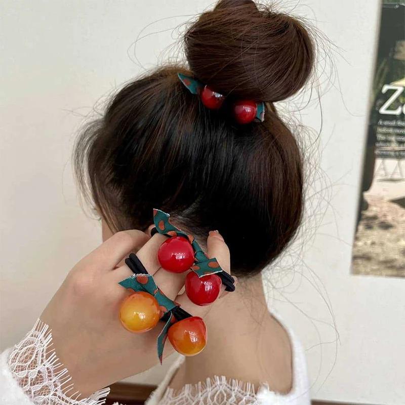 New 3Pcs/Set Cute Sweet Cherry Bow Scrunchies Simple High Elastic Rubber Bands Lady Lovely Hair Bands Women Hair Accessories