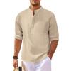Men's Casual Cotton Linen Stand,up Collar Long,sleeved Shirt