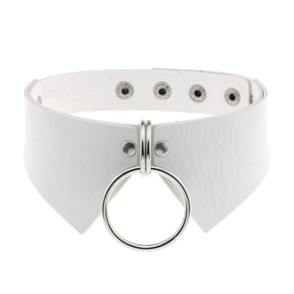 DIEZI Harajuku Bílý PU Kožený Kroužkový Choker Náhrdelník Pro Ženy Muže Vintage Gotický Hip Hope Nastavitelný Límcový Náhrdelník Šperky
