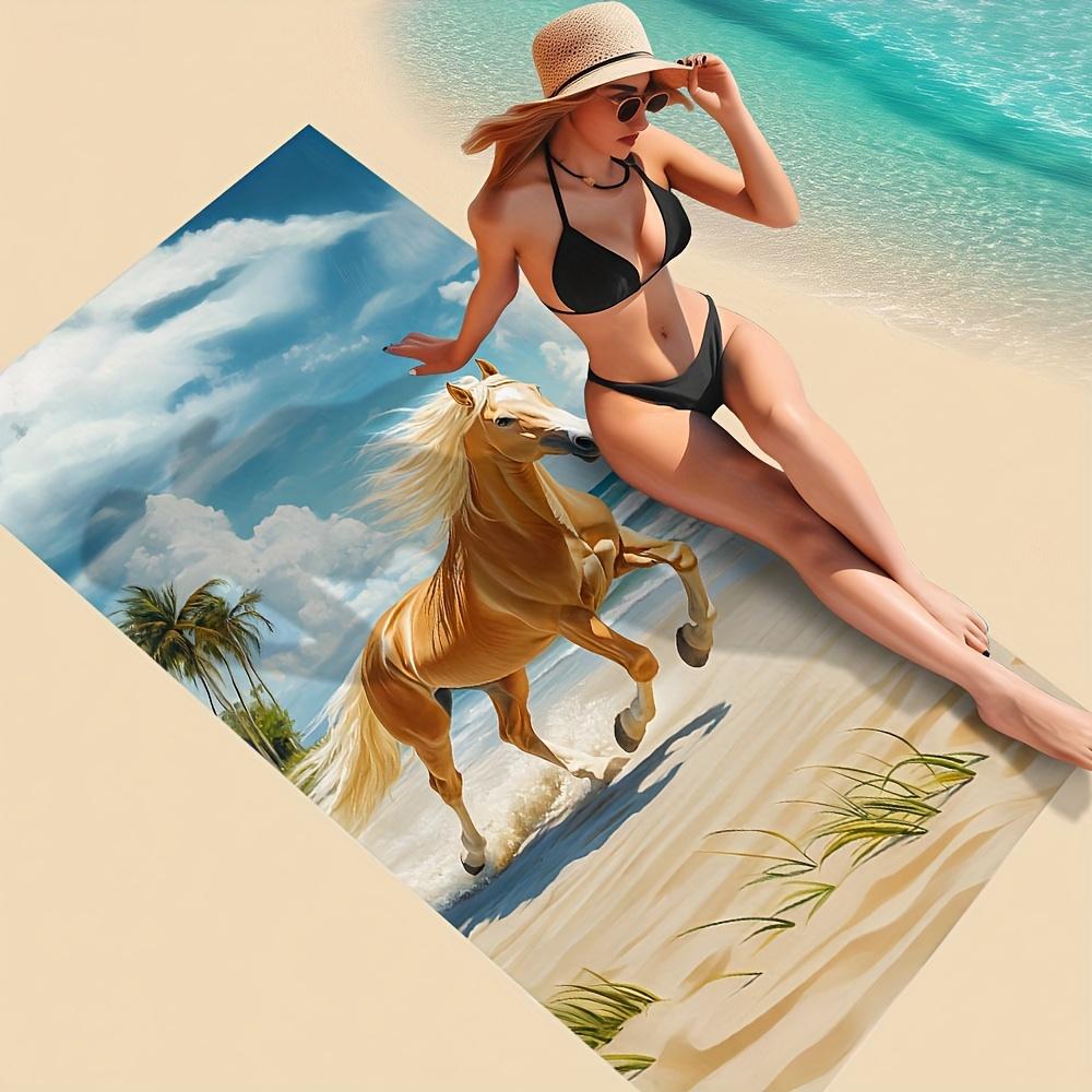 Horse Printed Microfiber Beach Towel, Soft Absorbent Quick Dry for Swimming Camping