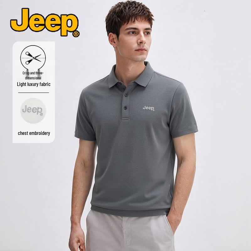 JEEP Men s Quick-Dry Business Casual Short-Sleeve Polo Shirt 4XL темно серый