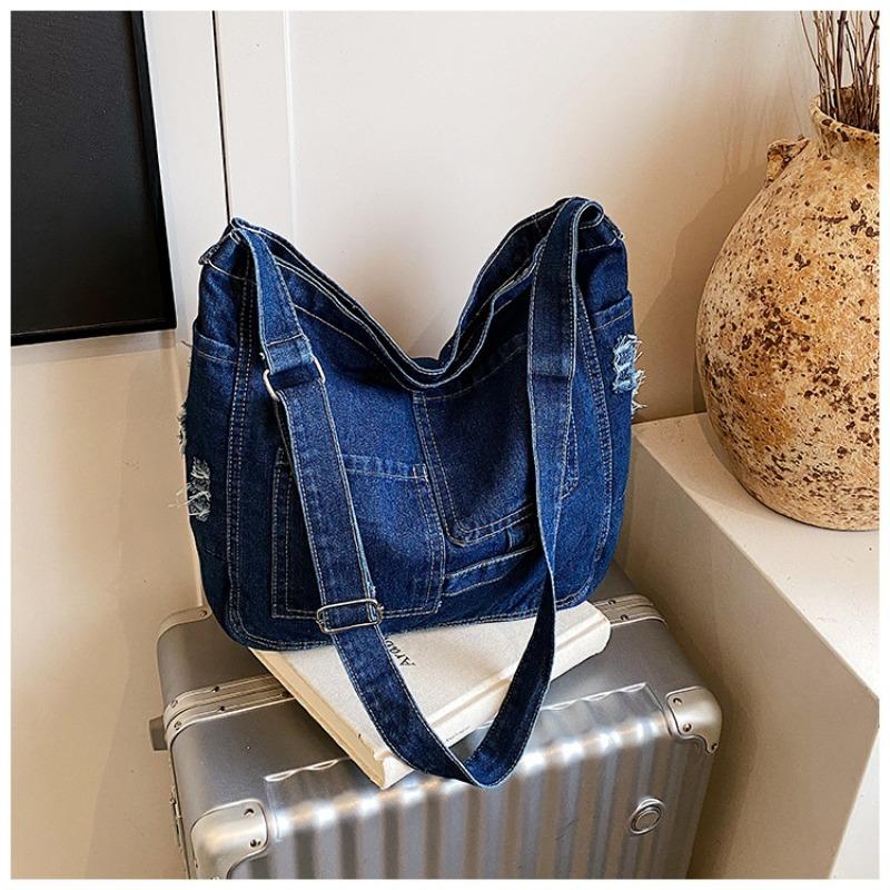 New design denim large capacity solid color new women's leisure trend simple messenger shoulder bag