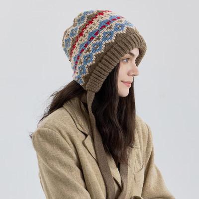 Fair Isle Knitted Winter Hat with Ear Flaps