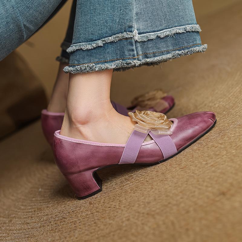 Fashion 2025 New Spring Women Pumps Genuine Leather Round Toe Women Shoes Fashion Hollow Out Flowers Ladies Shoes Mary Janes