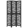 3 Panel Room Divider Black Solid Wood Paulownia