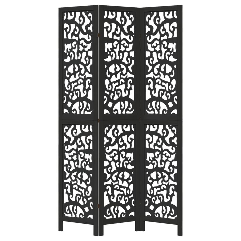 3 Panel Room Divider Black Solid Wood Paulownia