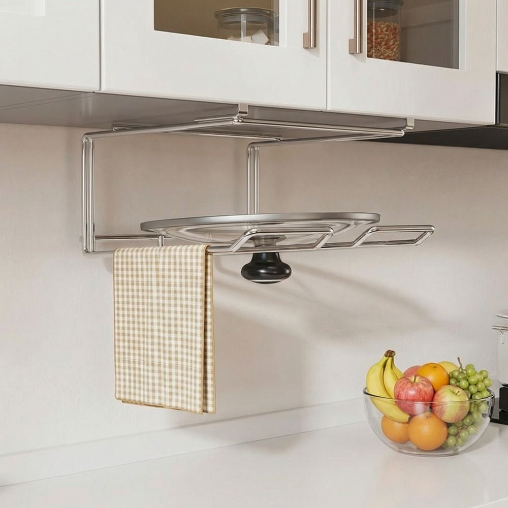 Wall Mounted Under Cabinet Storage Rack No-Drill Pot Lid Storage Rack for Kitchen