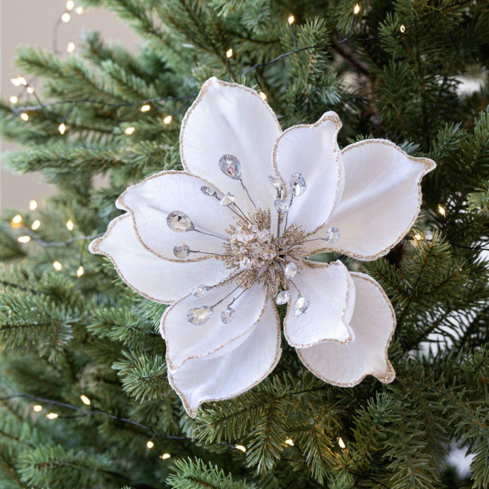 New Fabric Plastic Magnolia Flower 25CM DIY Decoration Christmas Artificial Flowers Xmas Decorative Flowers New Year