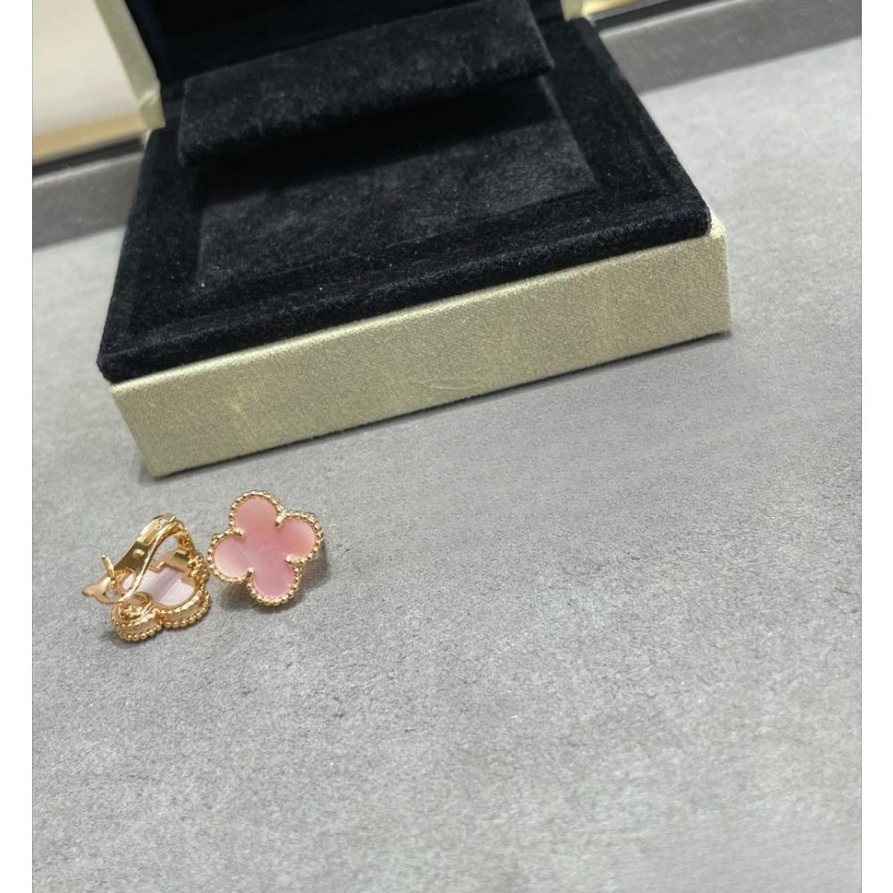 Hochwertige Glücksklee-Ohrringe für Damen 18k Roségold Schwarzer Achat Weiße Perlmutt-Ohrringe