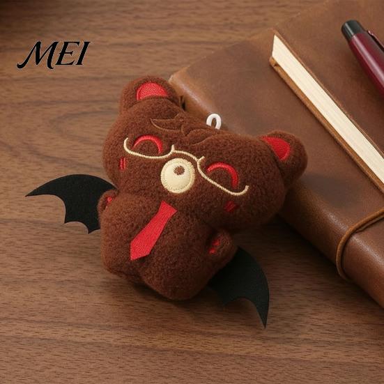 Halloween Keychain Pendant Bear Bat Plush Pendant, Stuffed Devil Backpack Bag Charm, Hanging Toy Embroidered Animal Doll with Bead Chain, Party Favors