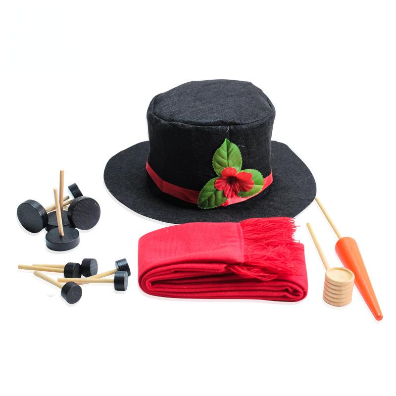Party Upgrade Christmas Snowman Dress Up Set Combination Wooden Button Tube Red Hat Scarf Nose Mouth Eyes