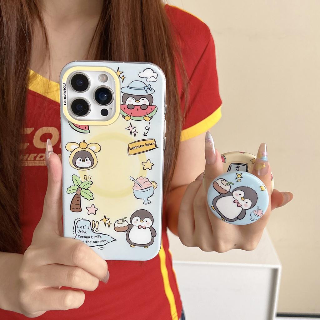 ins Korean cartoon animal suitable for Apple 16promax mobile phone case iPhone15 magnetic suction bracket 14P new
