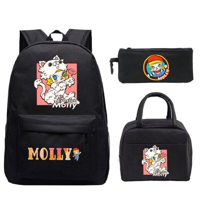 New Molly Cartoon Cute Print Children's Backpack Primary and Secondary School Students Casual Pencil Bag Meal Bag Set