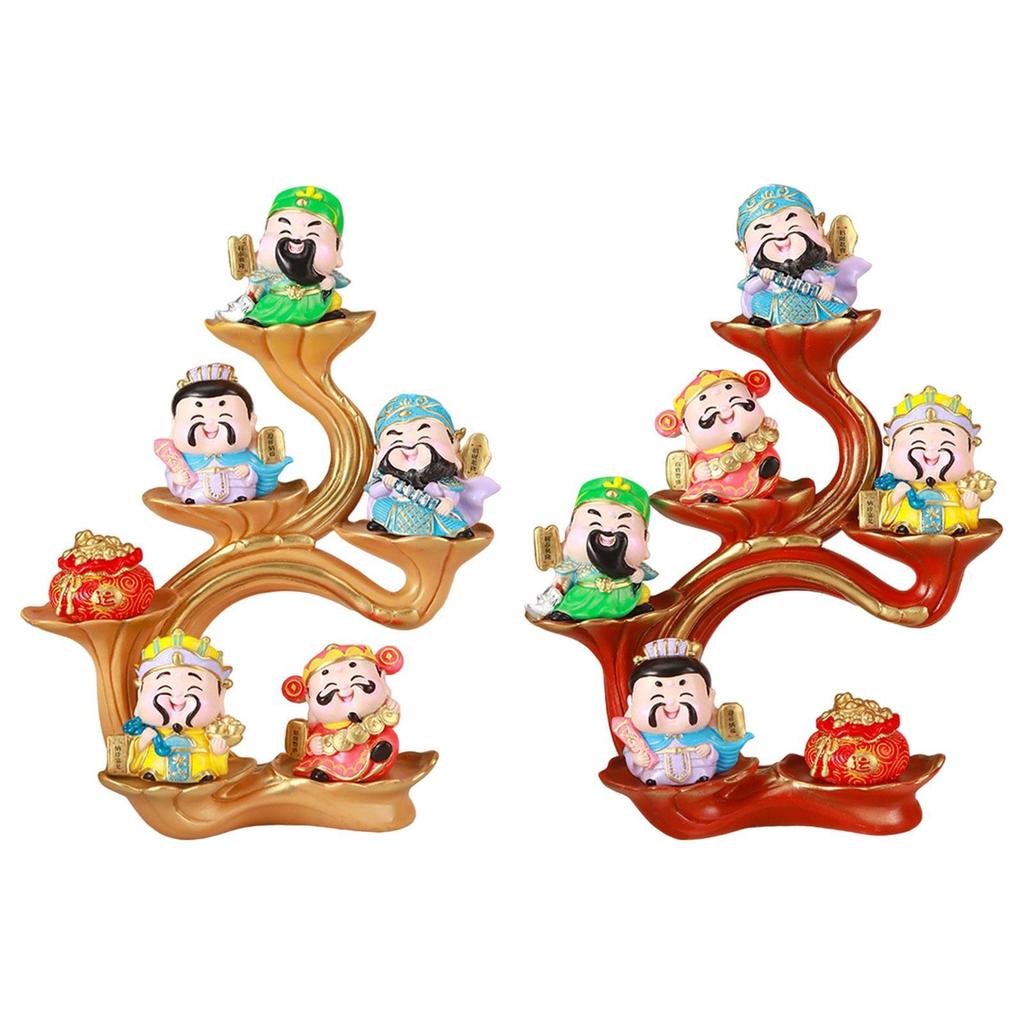 Cartoon God of Wealth Sculpture Chinese Style Figurine Feng Shui Statue for Entryway