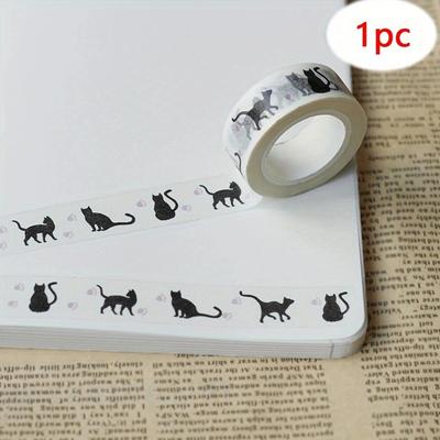 1 Rolo Fitas de Papel Estampadas Gato Preto Desenho Animado Fita Adesiva Decorativa