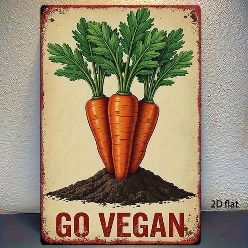 GO VEGAN Metal Sign Carrot Vintage Farmhouse Kitchen Wall Decor 8x12 Inches