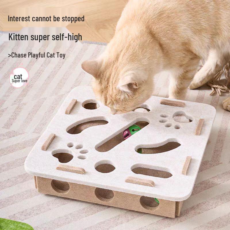 Cat Maze Felt Box with Teasing Ball