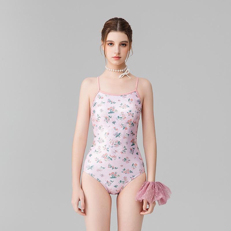 Small Fresh Pink Floral Sexy Tight-fitting Racing Sports One-piece Triangle Swimming Pool Hot Swimsuit Women