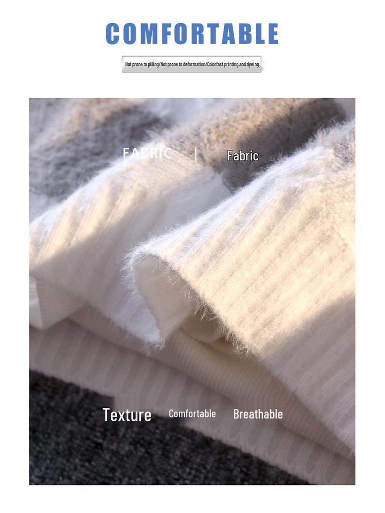 2025 Autumn/Winter Men's Korean Style Color Block Striped Loose Knit Sweater