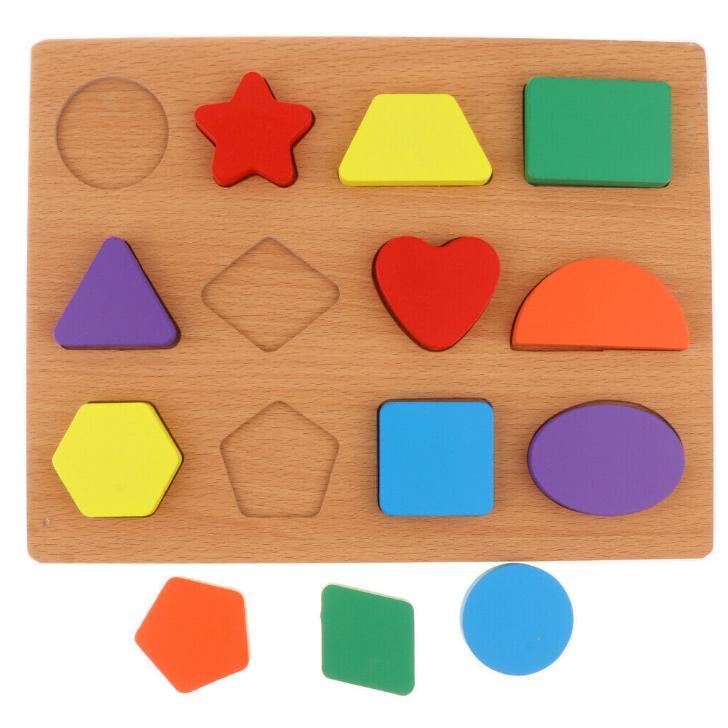GHEMOTOC® Wooden Puzzle with 12 Geometric Shapes, 3D Colorful Educational Toy, 29*22 Cm, Montessori Learning