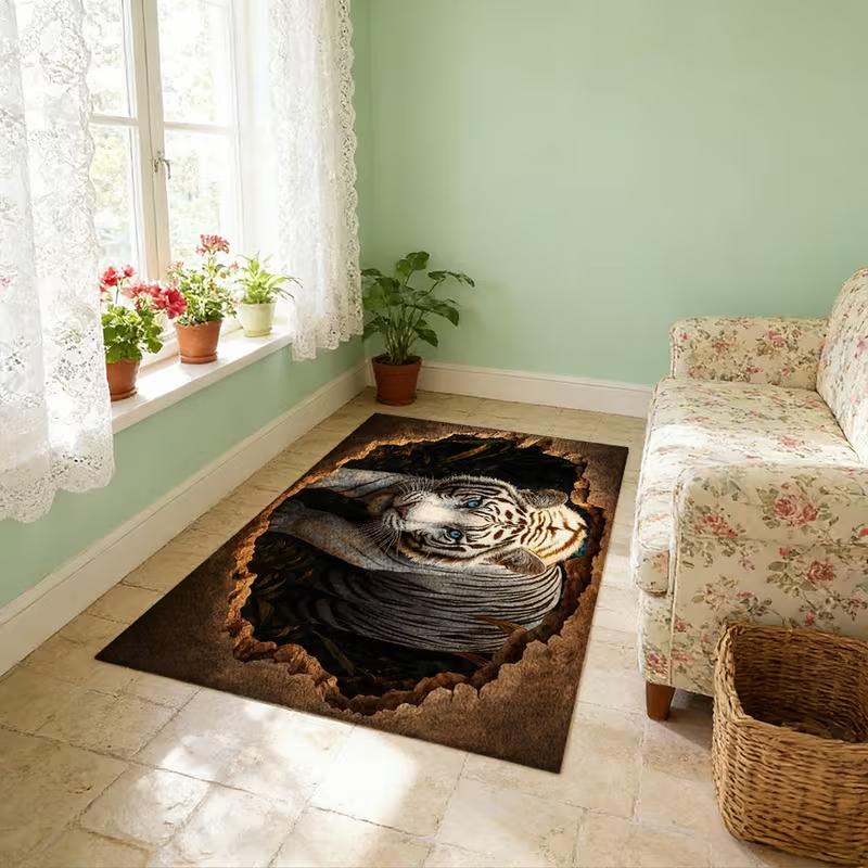 Realistic 3D Tiger 2D Print Rug Soft Mat Living Room Bedroom Carpet Sofa Coffee Table Floor Cover Washable Decorative Home Gift