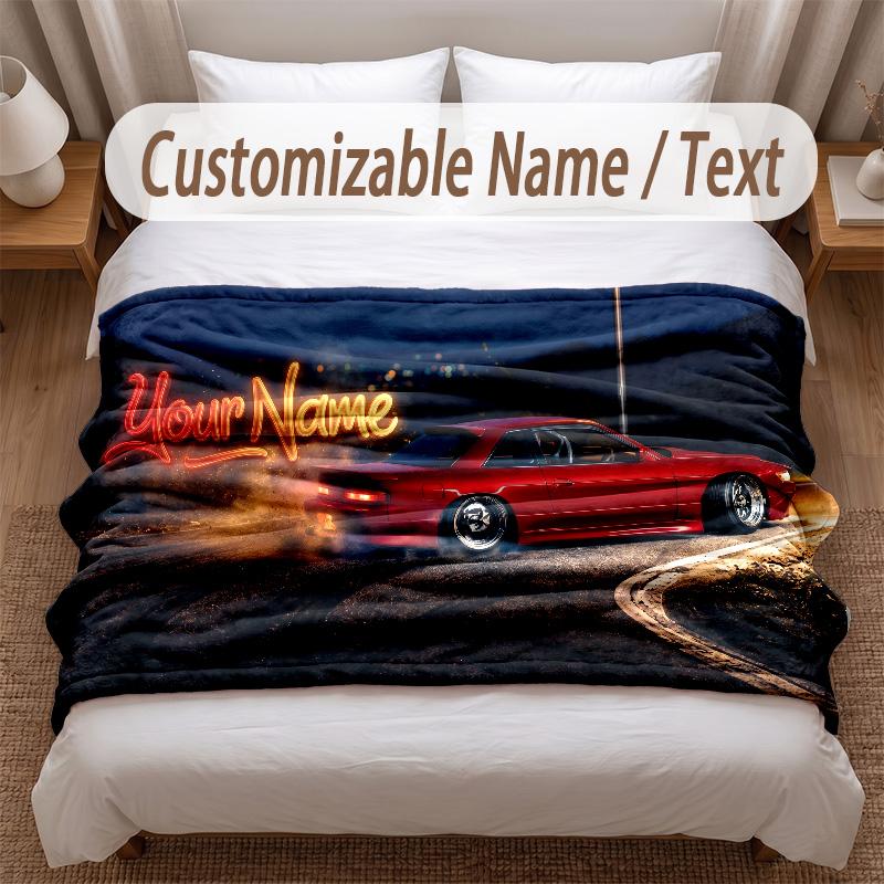 Car Racing Theme Soft Blanket Personalized Custom Name Text Print Warm Blanket Home Sofa Bedroom Decor