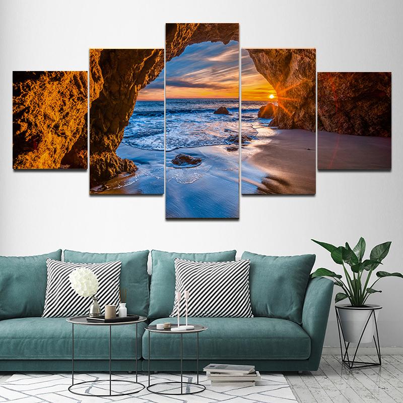 

5 шт. Природа Пейзаж Море Пляж Рок Закат Холст Картина Плакаты и принты Картина Гостиная Домашний Декор Без Рамки 40x60cm*2 40x80cm*2 40x100cm*1