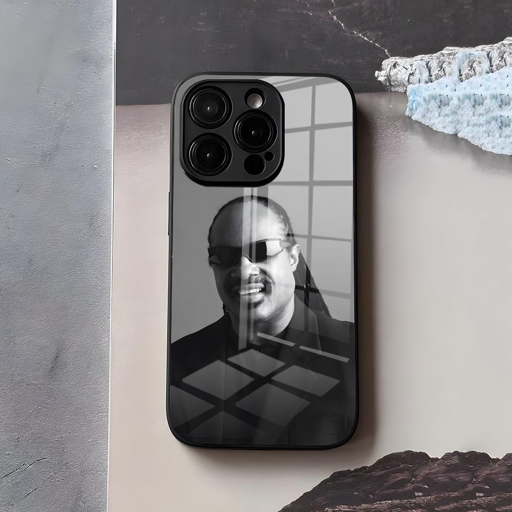 S-Stevie Wonder Phone Case For IPhone 17 Air 16 E Pro Max 15 14 13 Mini 12 Pro 11 Max Plus Black Glass Cover