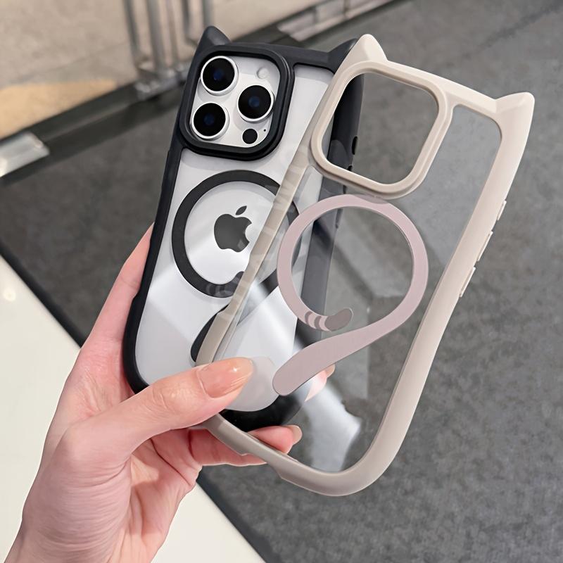 Magnetic Suction Cat Tail Transparent Frosted Case for iPhone 16 15 14 Plus 13 12 Mini 11 Pro Max Anti Fall Large Hole Cover