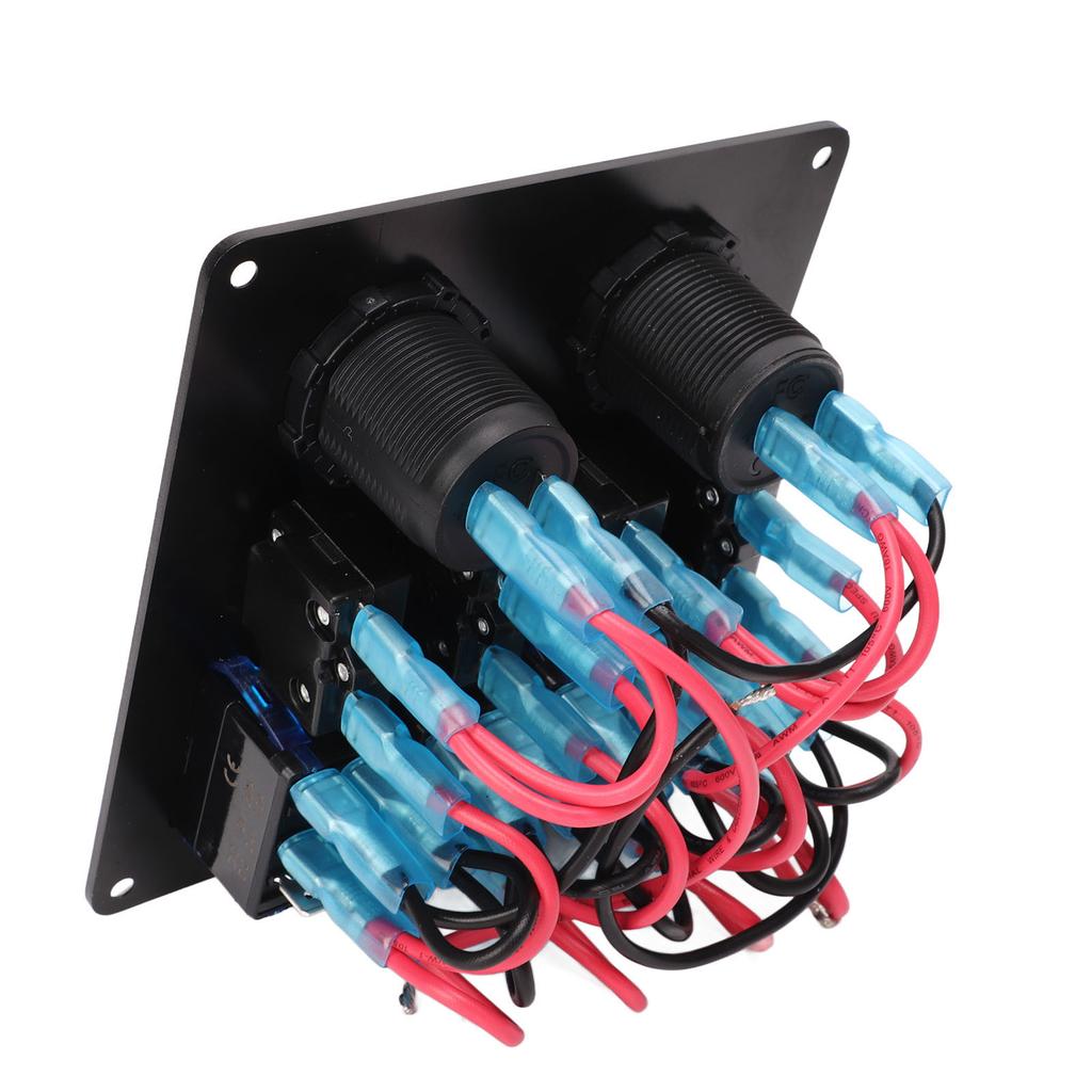 4 Gang Rocker Switch Panel with USB Cigarette Lighter Socket Toggle ON Off Combination Switch Panel for Caravan Yacht