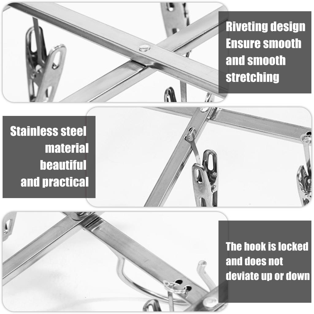 20/35 Pegs Clothes Folding Drying Hanger Stainless Steel Swivel Windproof Underwear Socks Clip Home Space Saving Drying Rack
