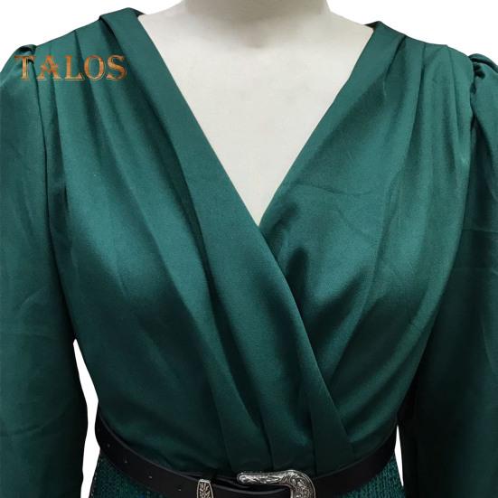 Women's Sequins Jumpsuits Long Sleeve V-Neck Shirt Sparkly Belted Wide Leg Romper Evening Party Overall Pants