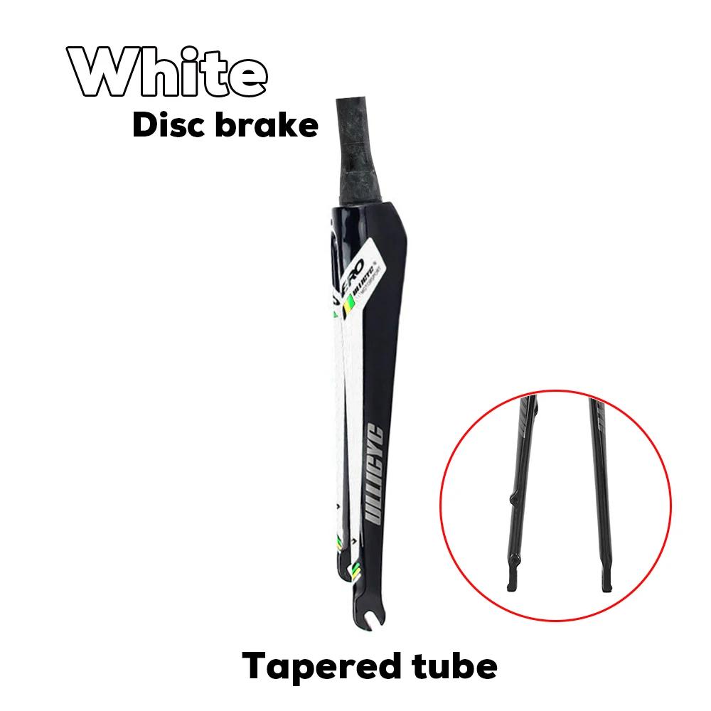 Ullicyc-Gloss Carbon-Gabel Road Cycling Fork, Quick Release, Bicycle Disc Rim Brake, Round Tapered Tube, QC339, 700C Horquilla White-Tapered-disc