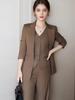 Women's Dark Brown Lyocell Blazer with Wide-Leg Pants Three-Piece Business Set