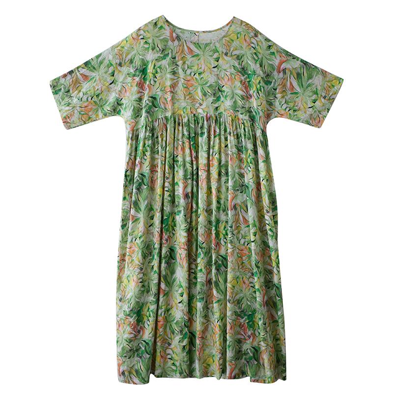 DIMANAF New 2026 Summer Beach Women Plus Size Lady Long Dress Loose Oversize Vintage Maxi Floral Print Cotton
