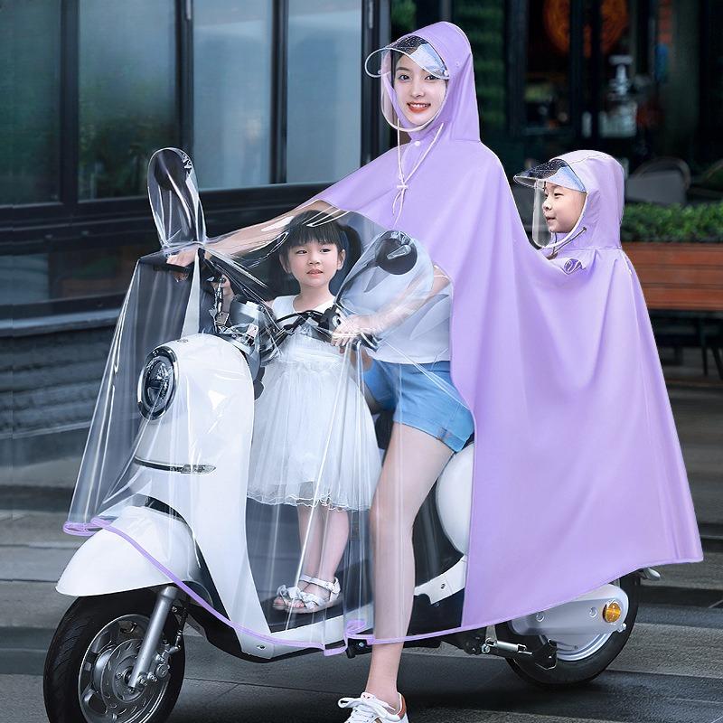 Family-Style Electric Scooter Raincoat: Extra-Large Thickened 3-Person Mother-and-Child Raincoat for Women—Full-Body Protection Against Heavy Rain