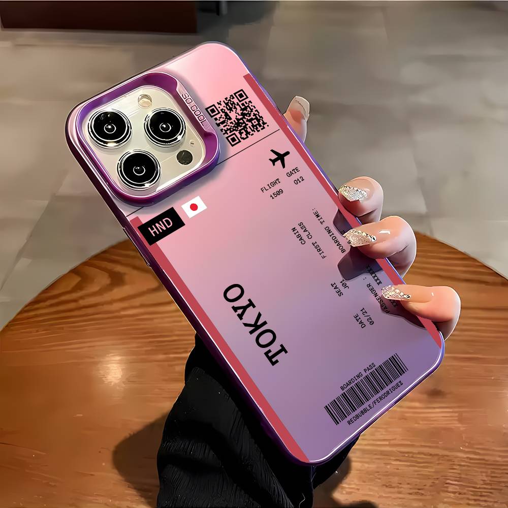 Japan Plane Travel Ticket Phone Case For iPhone 16 15 14 13 12 11 Plus Pro Max Multicolor Aurora Laser Shockproof Funda Cover
