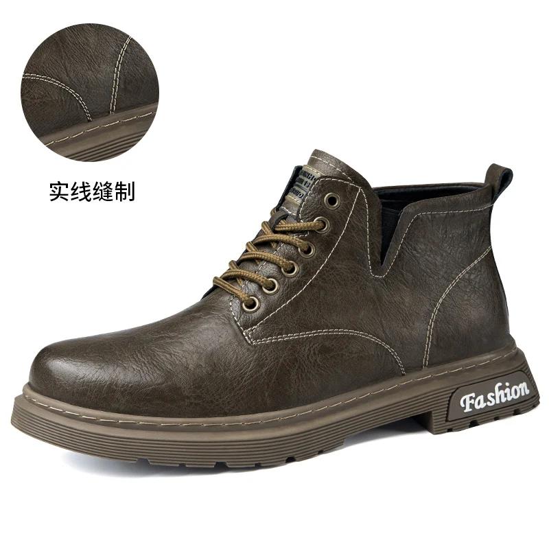 

Fashion Men s Leather Boots Luxury Brand Comfortable Outdoor Working for Men Ankle Boots Leather British Style Male Lace-up Men s Shoes 37