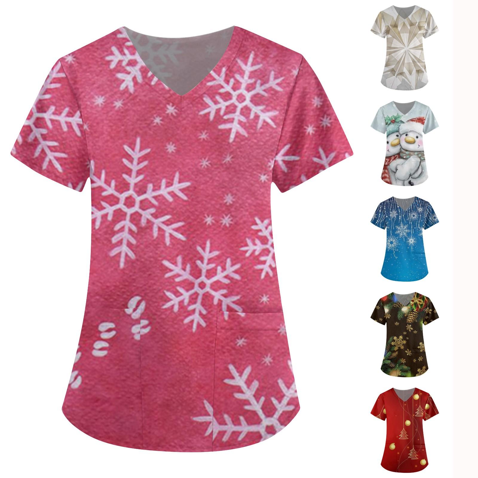 

Women s V-neck Fashion Casual Christmas Printing Top Protective Work Suit