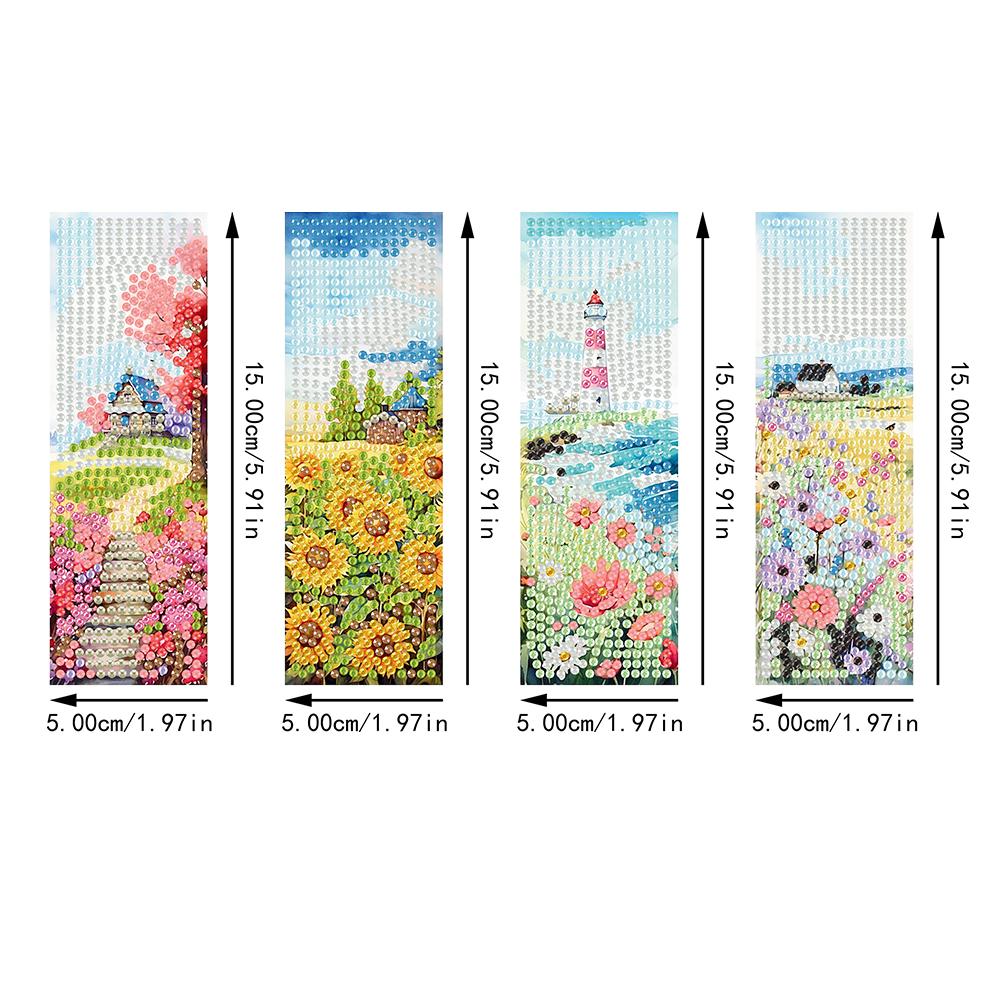 4Pcs Special Shaped Beautiful Pattern 5D DIY Diamond Art Book Mark DIY Diamond Bookmark with Crystal Pendant for Reading Lover