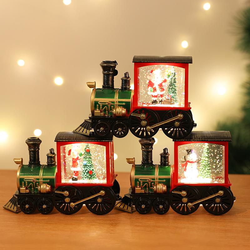 Santa Claus Snowman Christmas Gift Crystal Sequins Christmas Eve Music Box Train Crystal Ball Ornaments Desktop Decoration