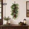 Rustic Christmas Wall Decor Teardrop Swag, Artificial Holly Leaves Swag Wreath with Pinecones Fireplace Mantle Berries for Front Door, Cabinet, Wall,