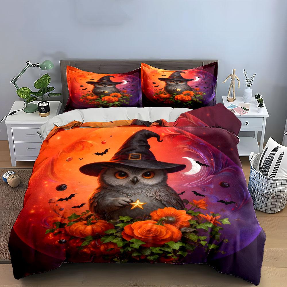 Halloween Decoration Witch Pumpkin Set Soft Comfortable Duvet Cover Bedding Set Included 1*Duvet Cover & 2*Pillowcases, Gift