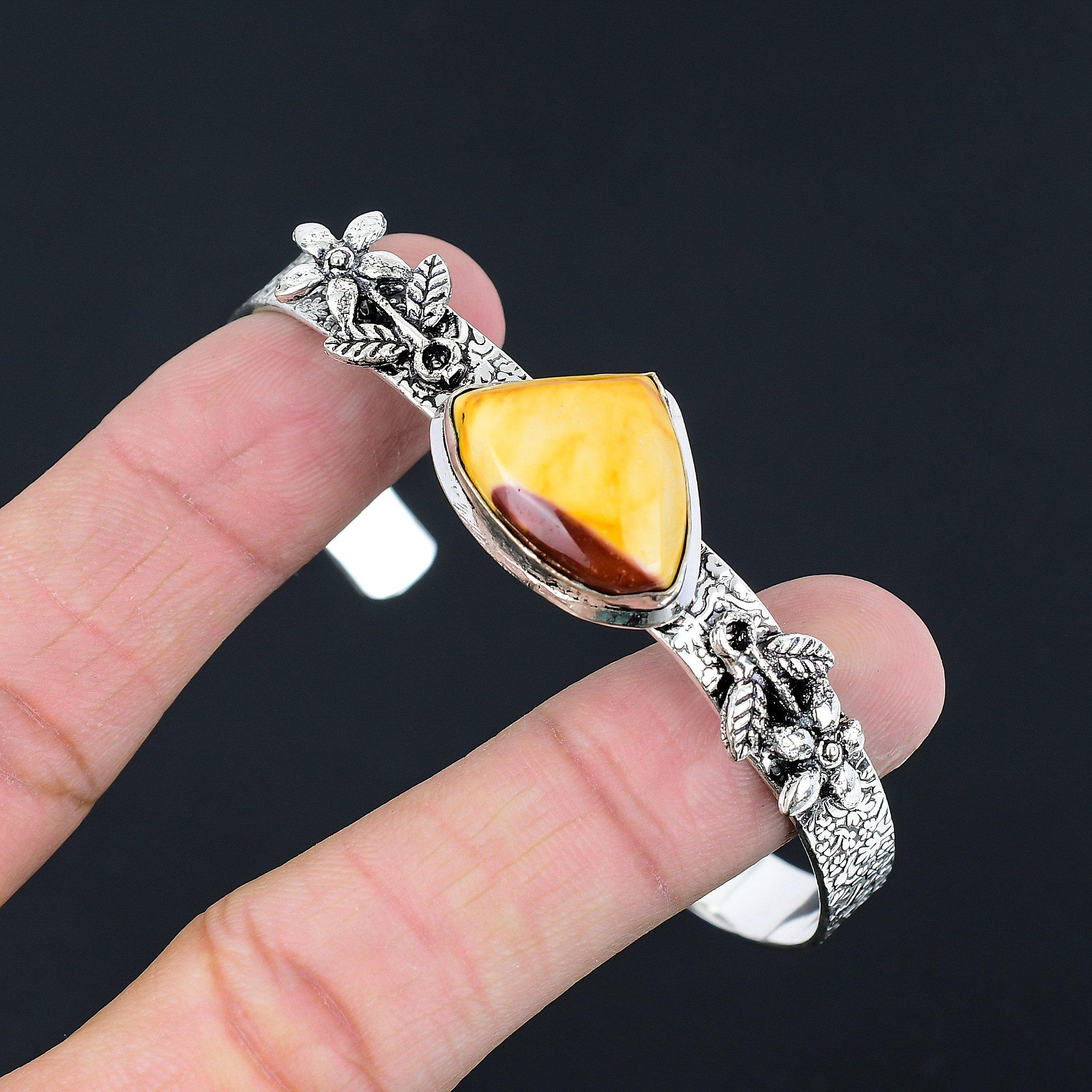 

Daughters Day Deal Natural Mookaite Flower Bangle Jewelry 925 Sterling Silver Adjustable