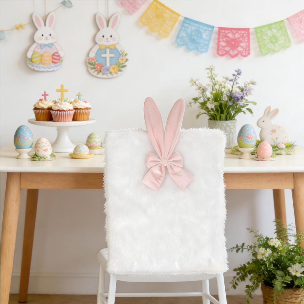 Easter Chair Covers Removable Decorative Seat Slipcovers Easter Bunny Ear Dining Room Chair Covers for Party Birthday Kitchen