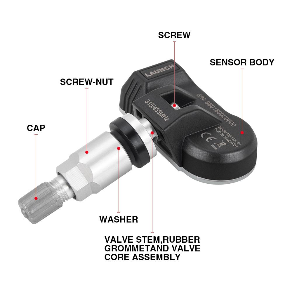 LAUNCH X431 TSENSOR-05 Univerzální TPMS senzor 315MHz/433MHz Duální frekvence Nastavitelný úhel Gumový ventil Monitor tlaku v pneumatikách