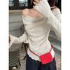 Pure Lust Style Sweet Fake Two-piece One-shoulder Bottoming Shirt for Women Autumn New Slim Fit Design Off-shoulder Top
